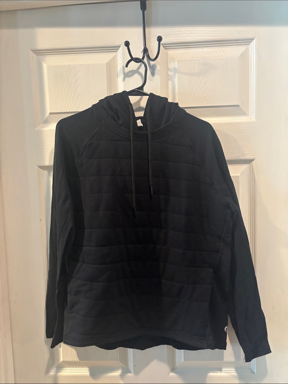 Black Quilted Hooded Pullover